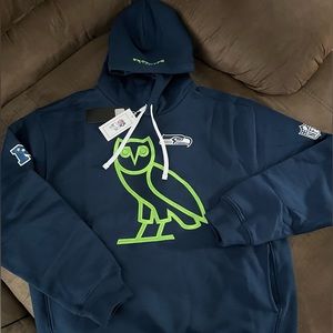 SOLD Men's OVO x NFL College Navy Seattle Seahawks OG Owl Pullover Hoodie